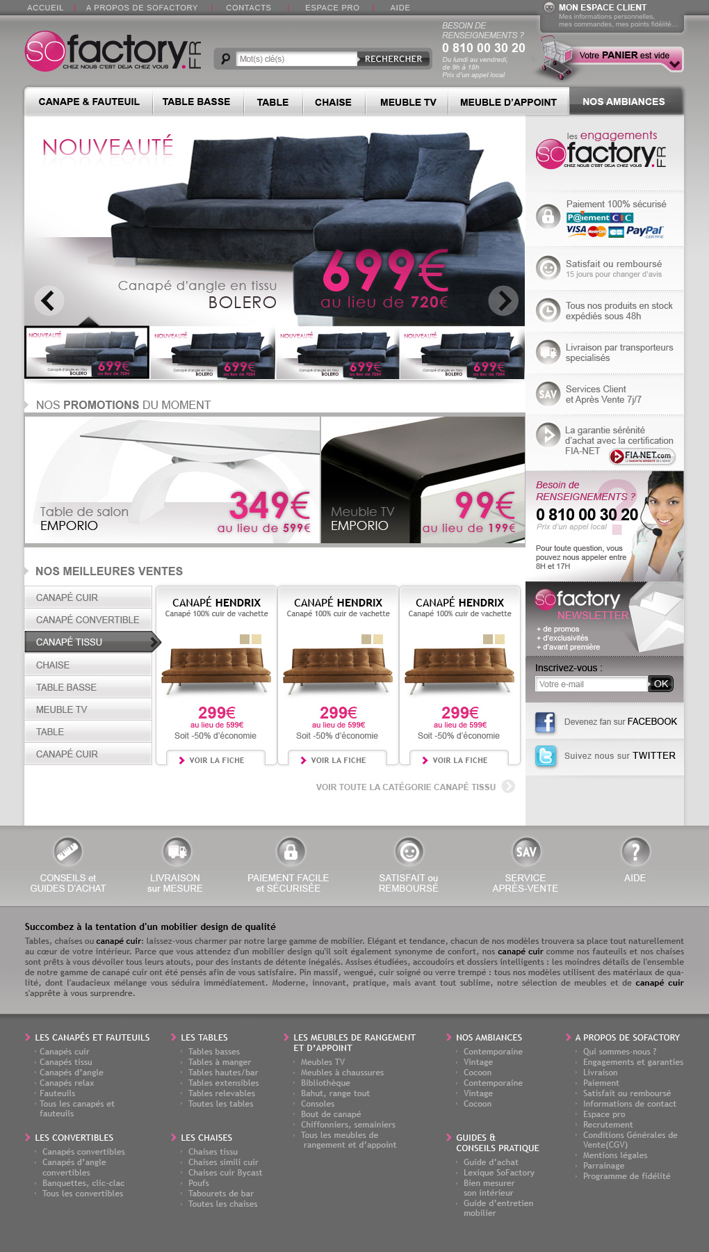 Interface graphique du site SOFACTORY