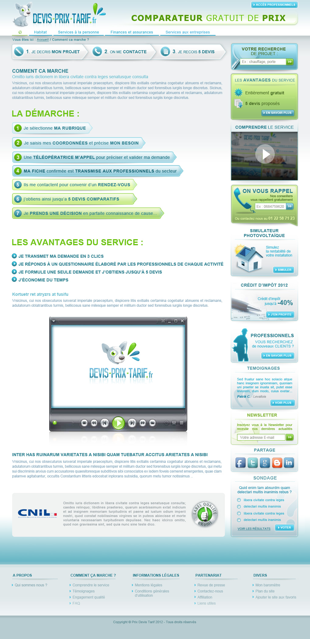 Interface graphique site Devisprixtarif