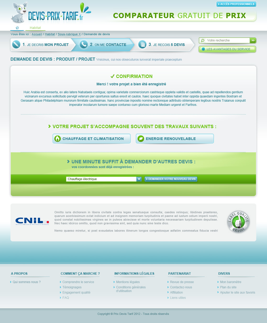Interface graphique site Devisprixtarif
