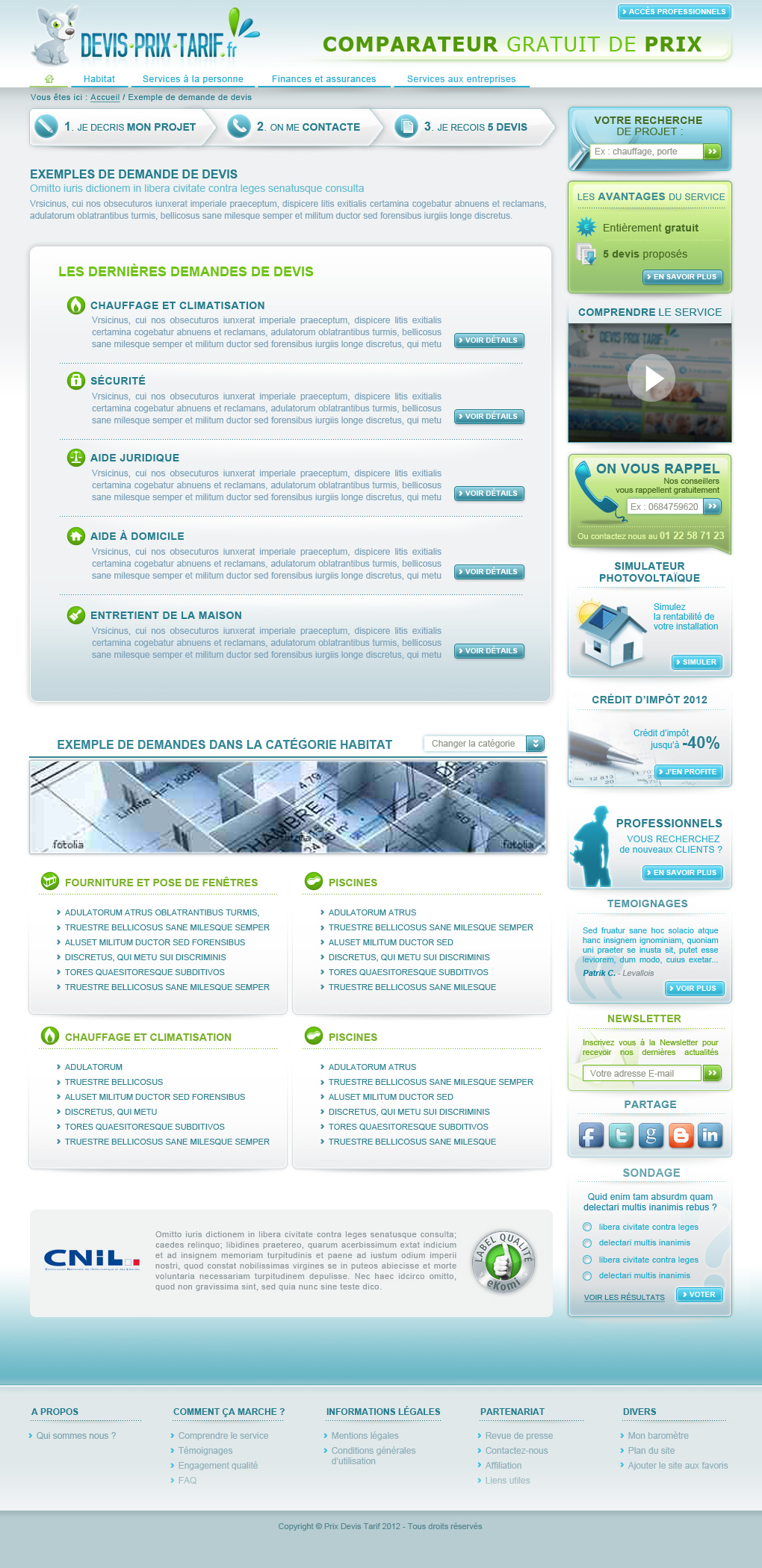 Interface graphique site Devisprixtarif