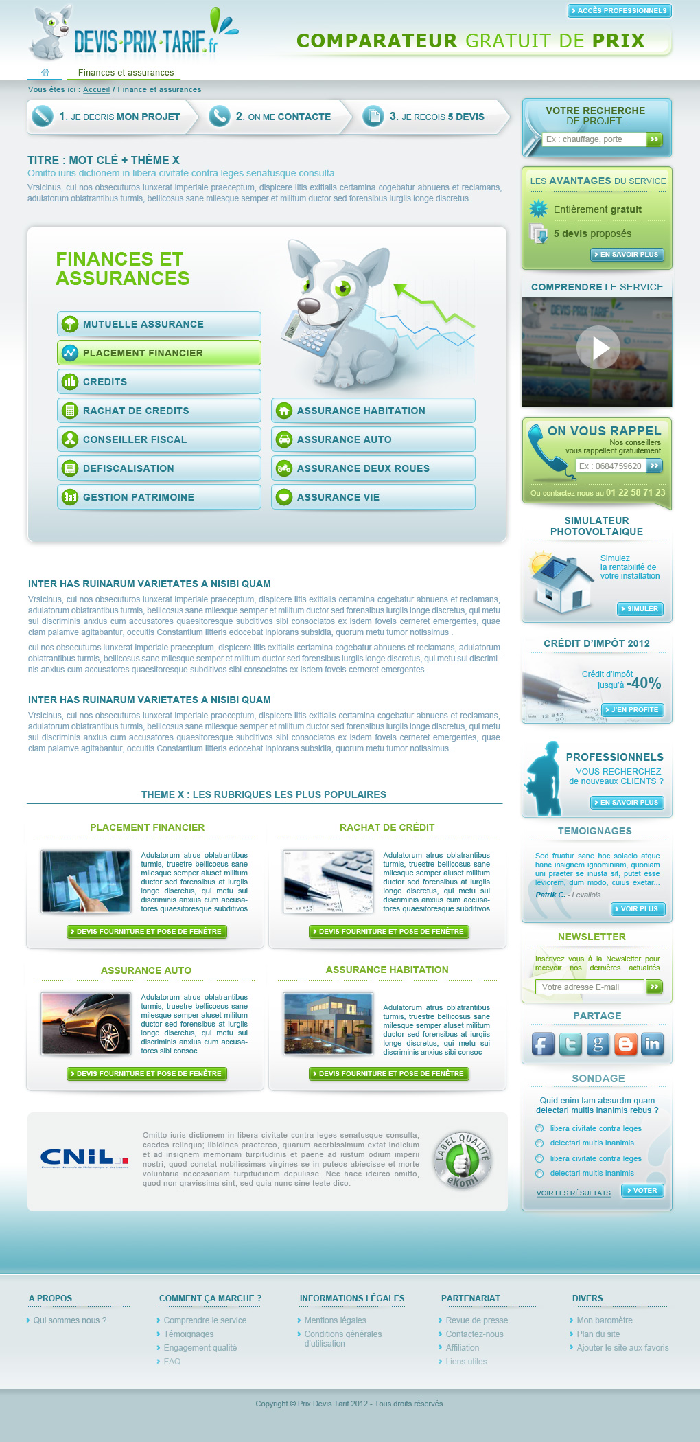 Interface graphique site Devisprixtarif