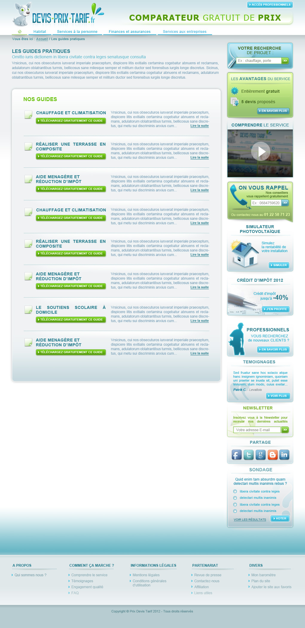 Interface graphique site Devisprixtarif