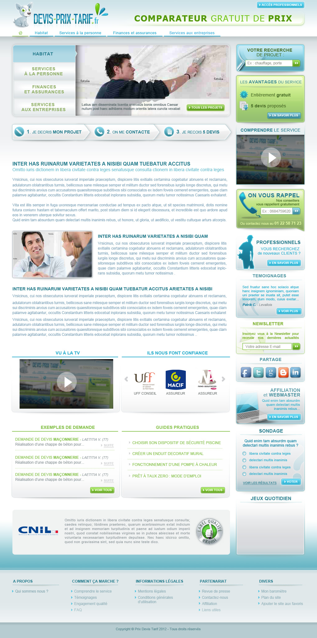 Interface graphique site Devisprixtarif