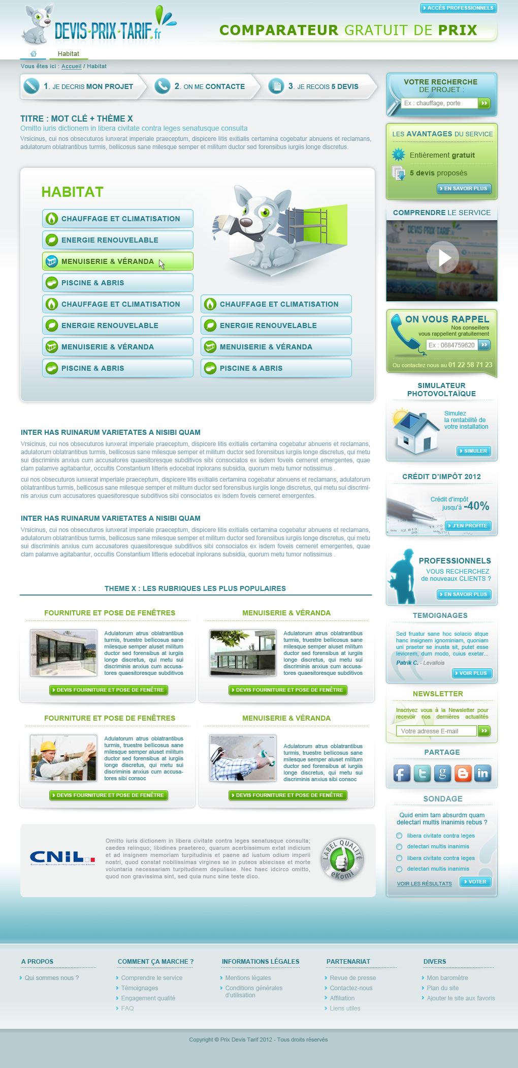 Interface graphique site Devisprixtarif