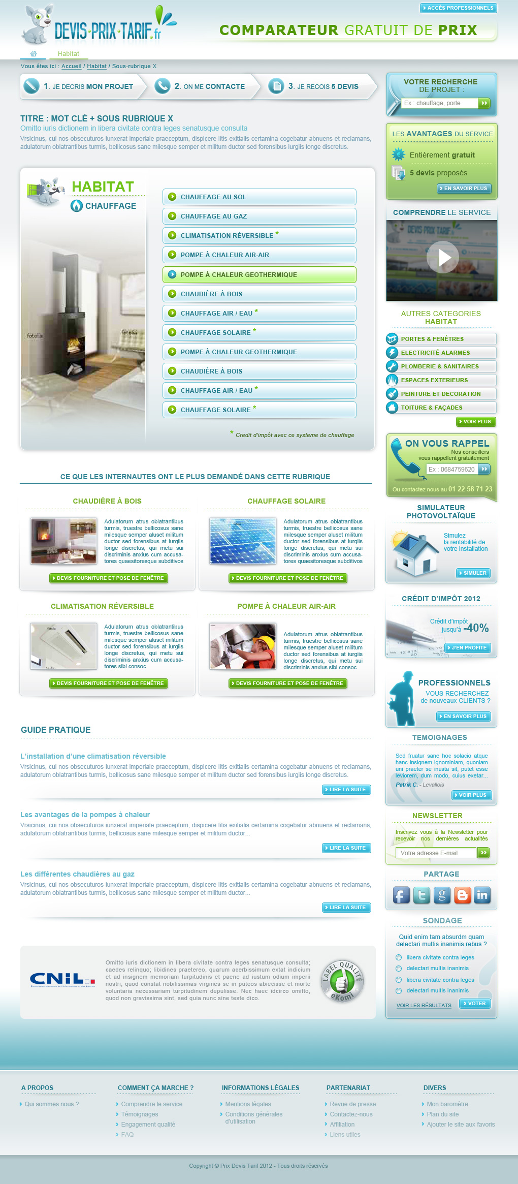 Interface graphique site Devisprixtarif
