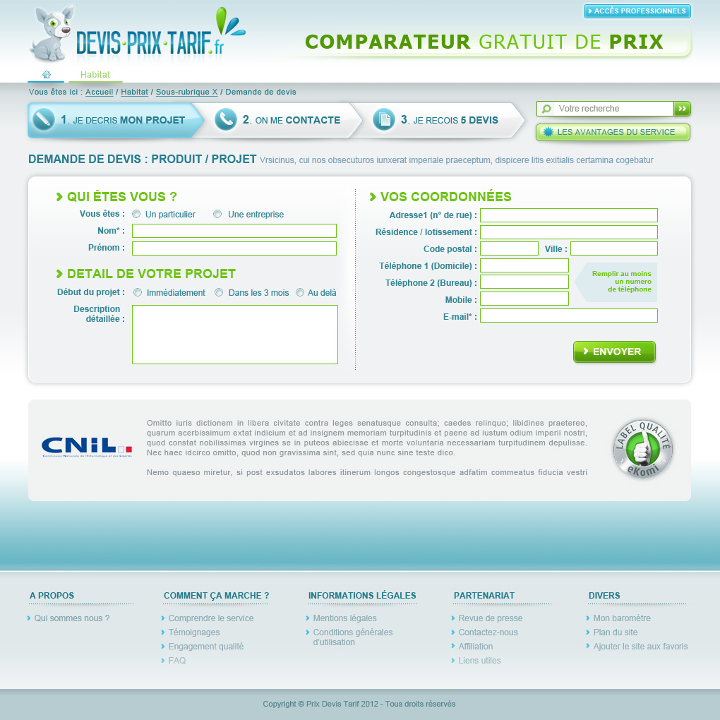 Interface graphique site Devisprixtarif