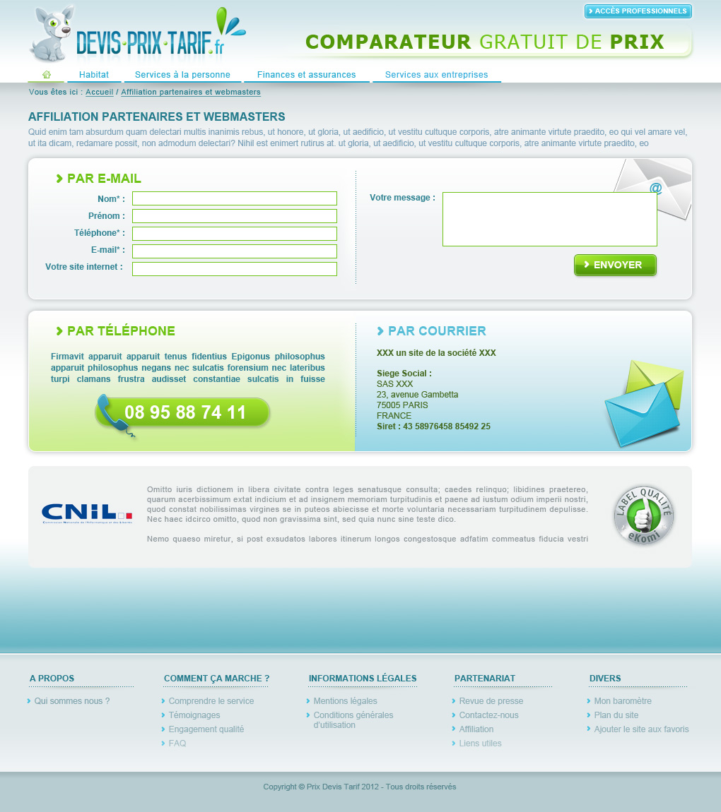 Interface graphique site Devisprixtarif
