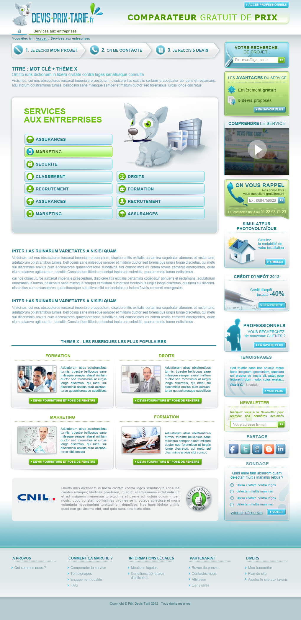 Interface graphique site Devisprixtarif