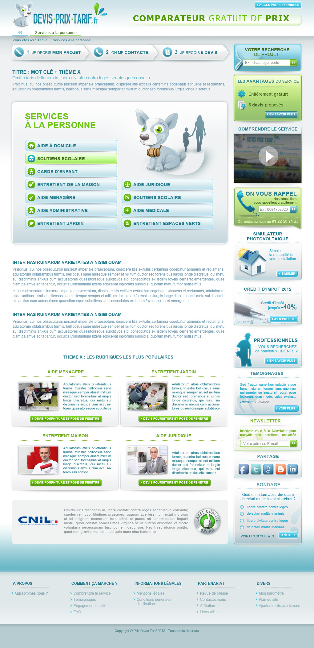 Interface graphique site Devisprixtarif