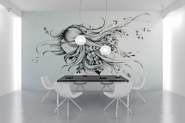 Dessin noir et blanc sur mur